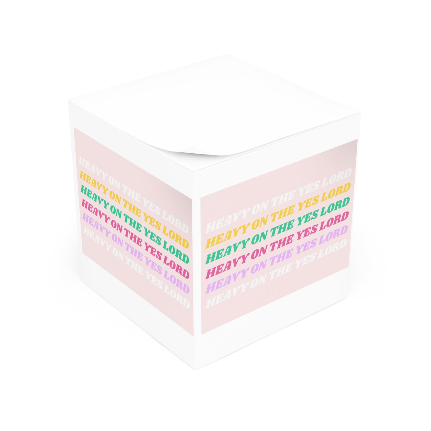Inspirational Note Cube - Heavy on the Yes Lord, Desk Organizer, Gift for Students, Colorful Sticky Notes, Motivation Supplies