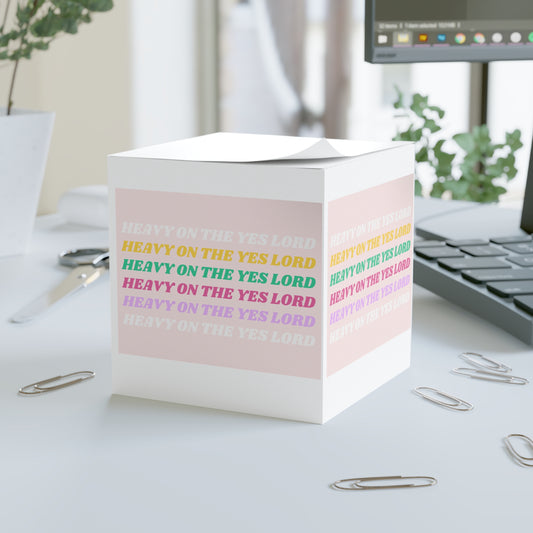 Inspirational Note Cube - Heavy on the Yes Lord, Desk Organizer, Gift for Students, Colorful Sticky Notes, Motivation Supplies